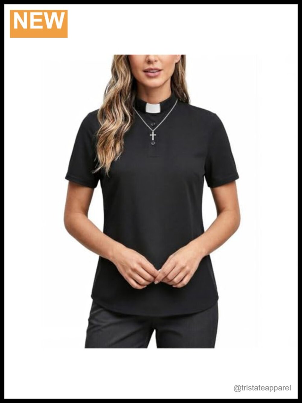Women's Clergy Polo Shirt Short Sleeve Tab Collar Pastor Minister Church Top